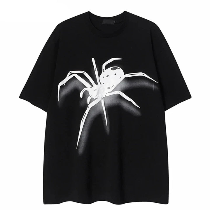 Icy Minded. A black t-shirt displaying a white spider, blending comfort with a hint of playful spookiness.