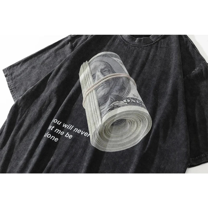 Icy Minded. Black t-shirt with a trendy money roll print