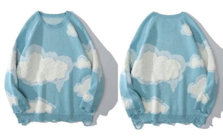 Icy Minded. A soft sweater adorned with playful clouds.