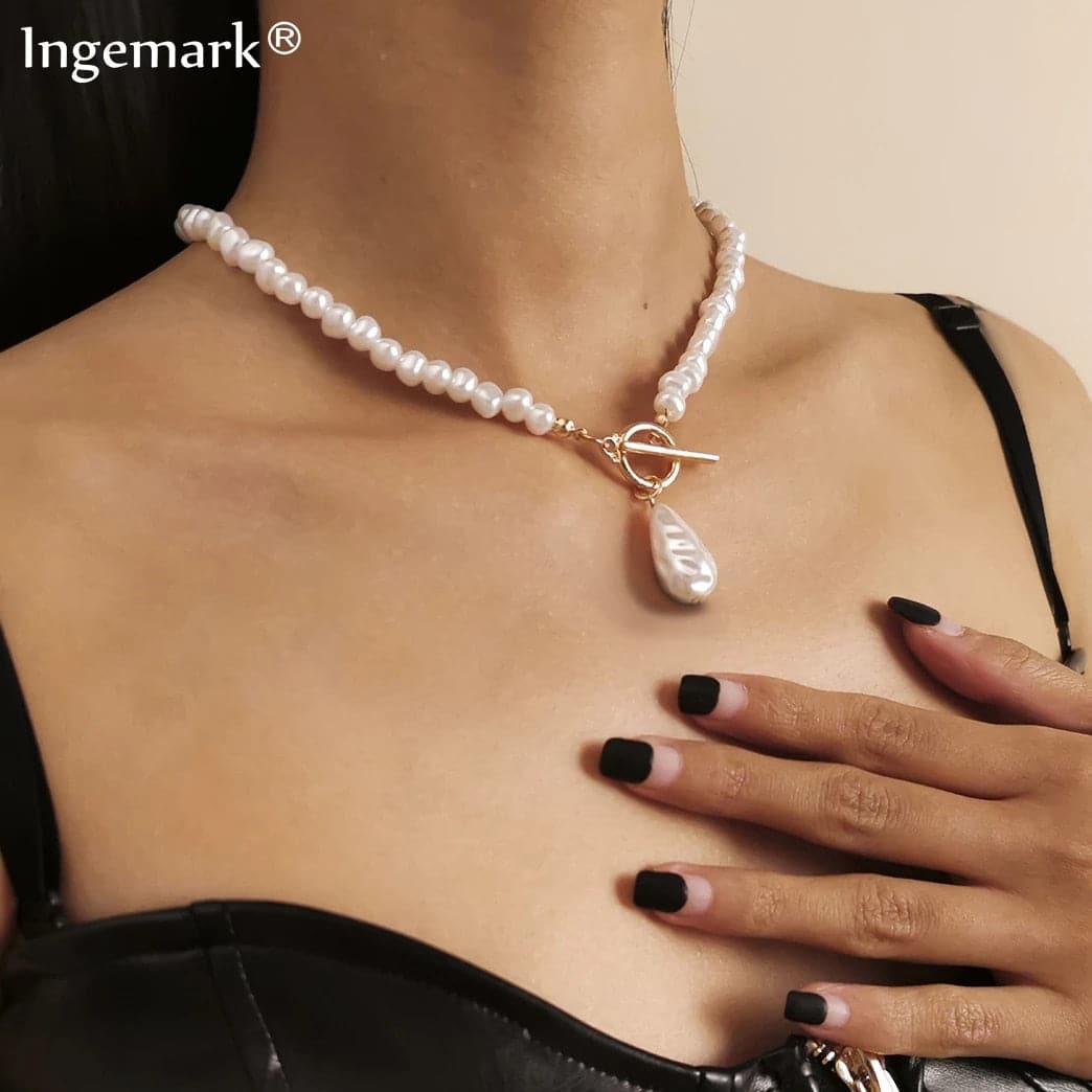 Pearl Heart OT Buckle  Necklace