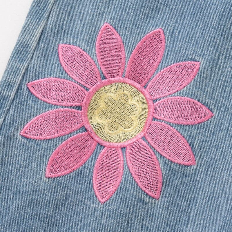 Colorful Embroidered Flowers Jeans